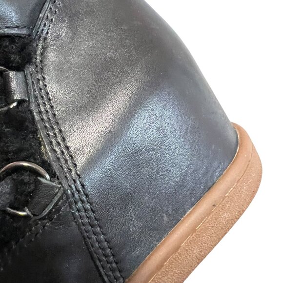 Coach wedge boots Monroe Shearling size 8 black leather high heel booties - Picture 15 of 16